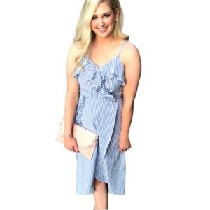 A New Day Dress Blue White Stripe Maxi Midi Nautical Ruffle Target Size Large